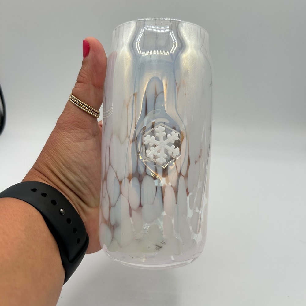Anthropologie Festive Confetti Icon Juice Glass Tumbler Snowflake Iridescent
